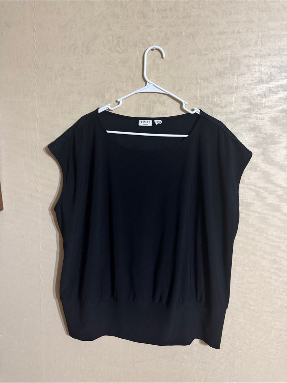 Cato Black Cap-Sleeve Scoop Neck Blouse